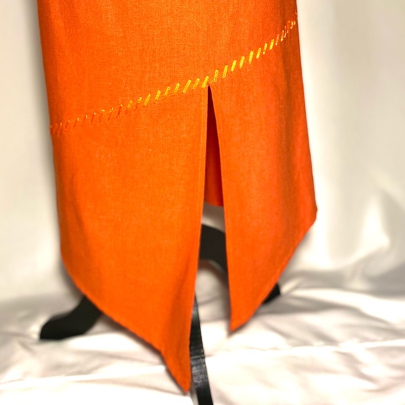 SELENE Sport Linen mix orange stylish Skirt Asymmetric Embellished midi - Picture 7 of 13